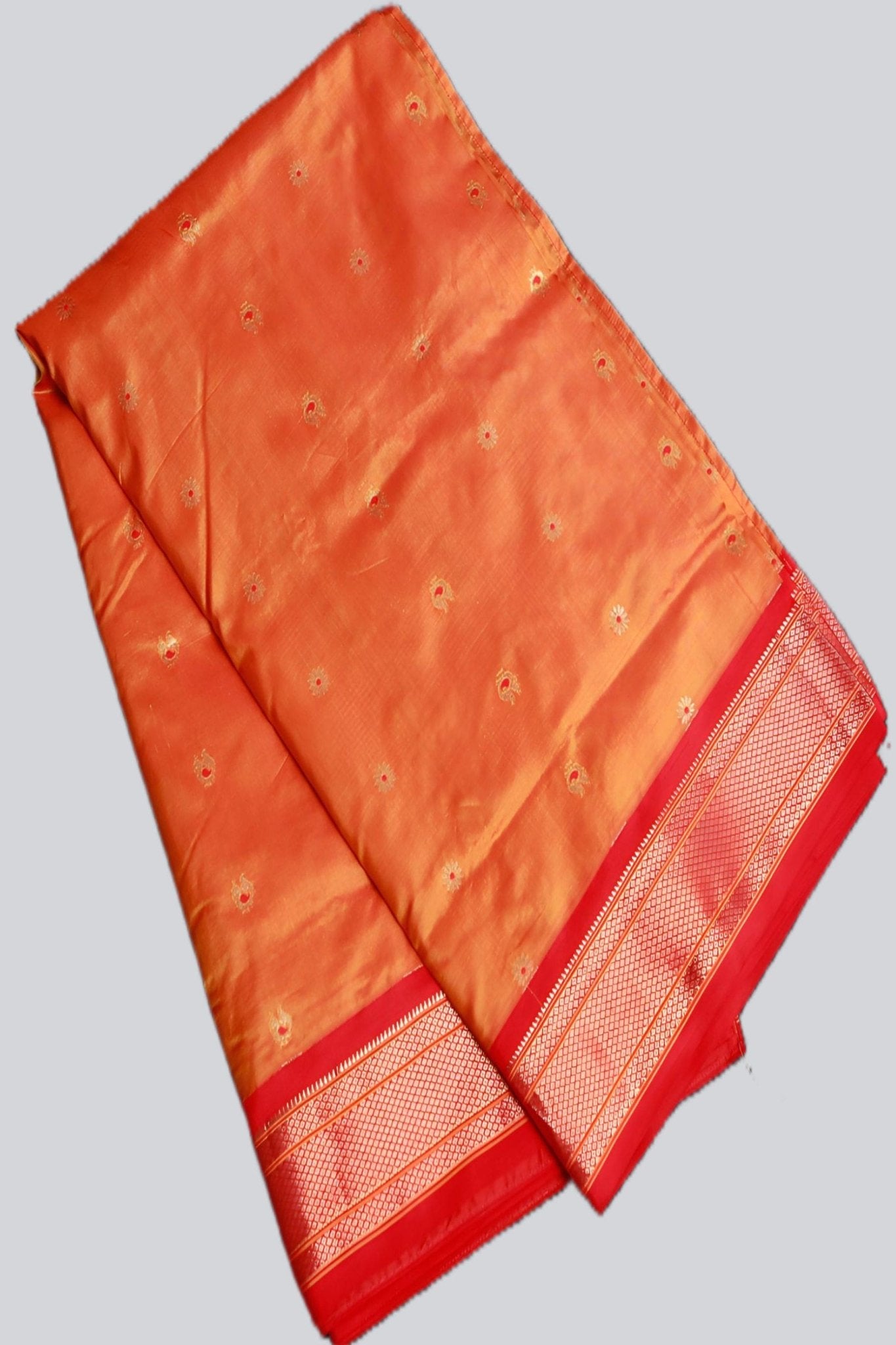 Yeola Paithani Silk Saree, Orange and Red, Fully stitched blouse - JCS Fashions