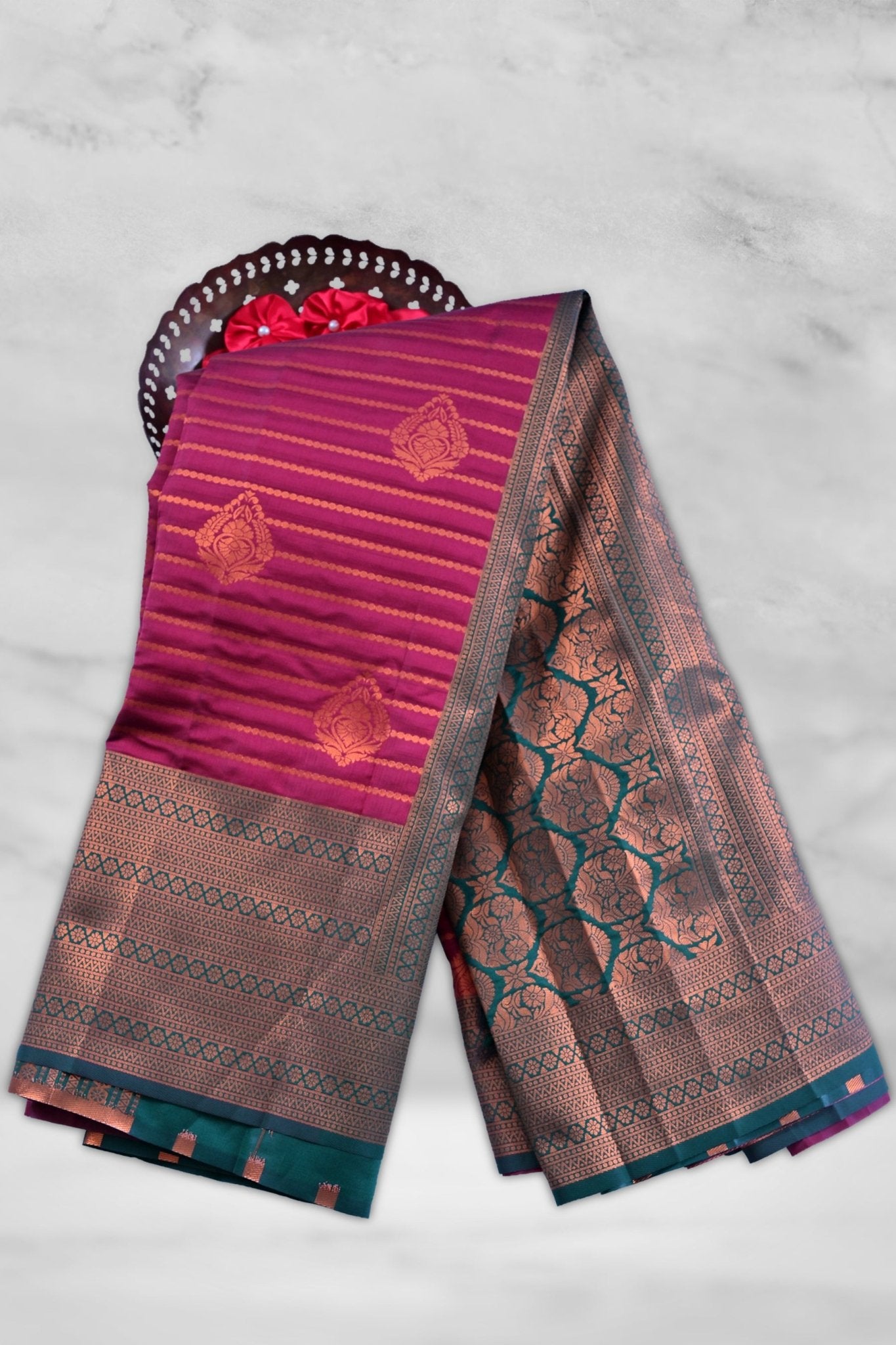 Zari Lines Saree with Contrasting Borders - Traditional Elegance Meet Saree JCS Fashions Brown 5.5 meters