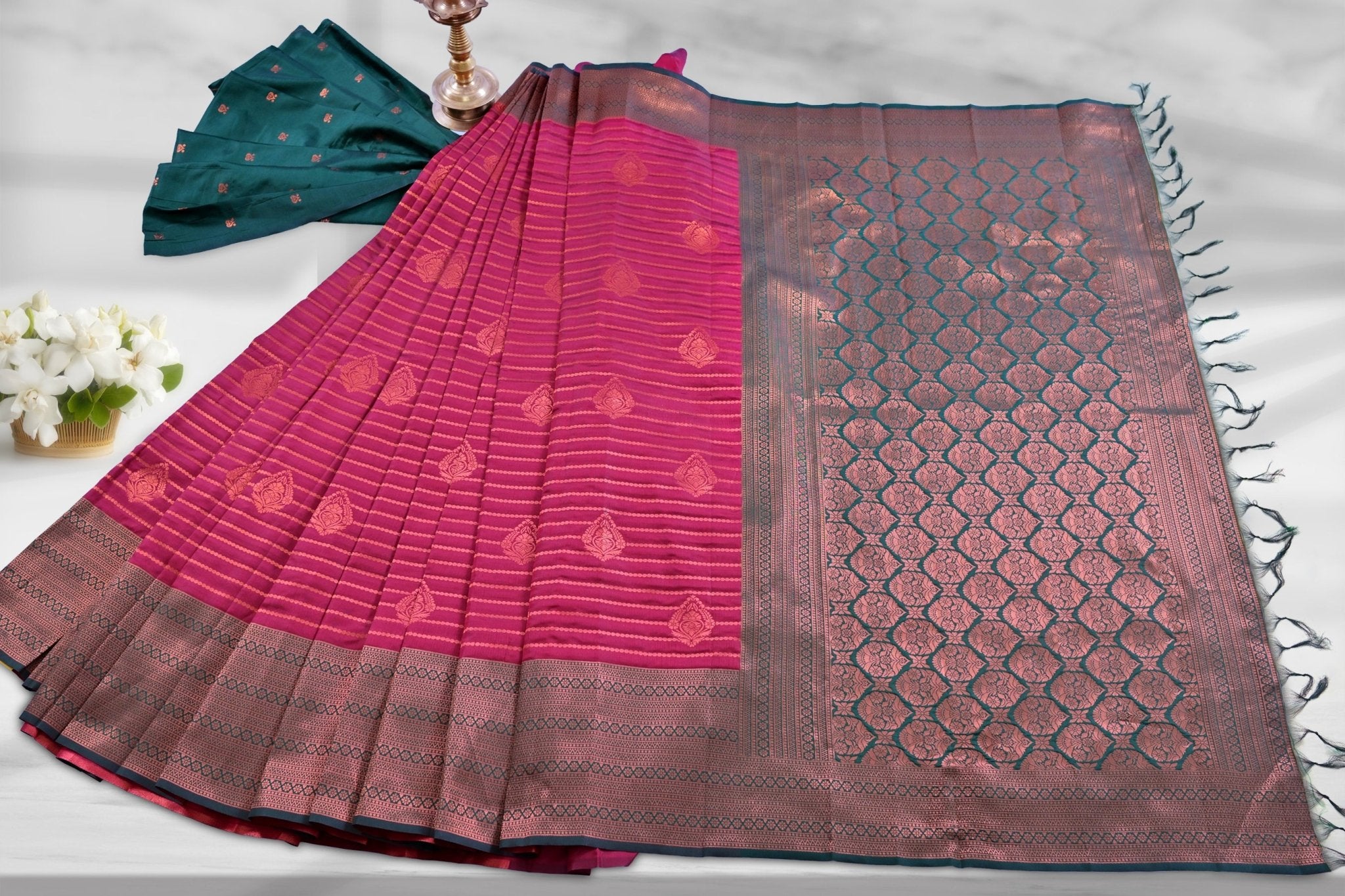 Zari Lines Saree with Contrasting Borders - Traditional Elegance Meet Saree JCS Fashions