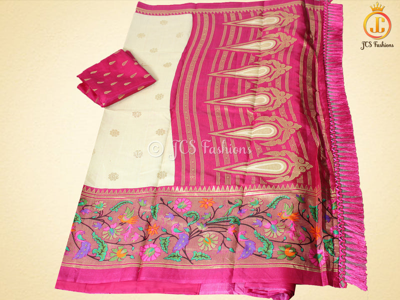 Foil Print Paithani Silk Printed Saree With Contrast Foil Print Blouse