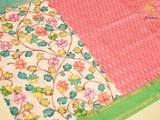 Satin Saree with Pitchwai And Kalamkari Design, Fully stitched blouse