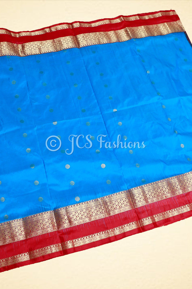 Kanjivaram Paithani Saree, Fully Stitched blouse, Blue and Red.