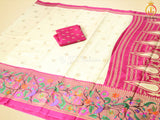 Foil Print Paithani Silk Printed Saree With Contrast Foil Print Blouse