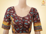 Kalamkari Design Saree With Blouse, Brown Color Saree with Floral designs