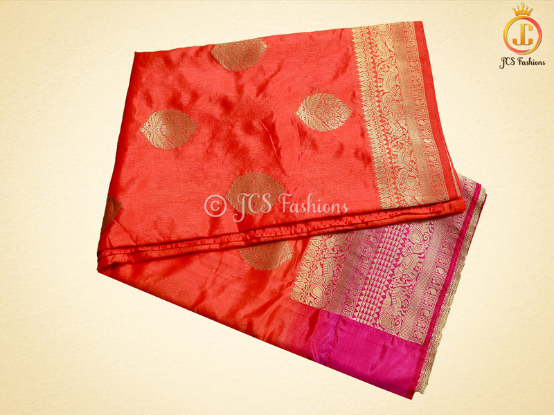Banarasi Katan Silk Saree With Long Border And Beautiful Pattern Blouse