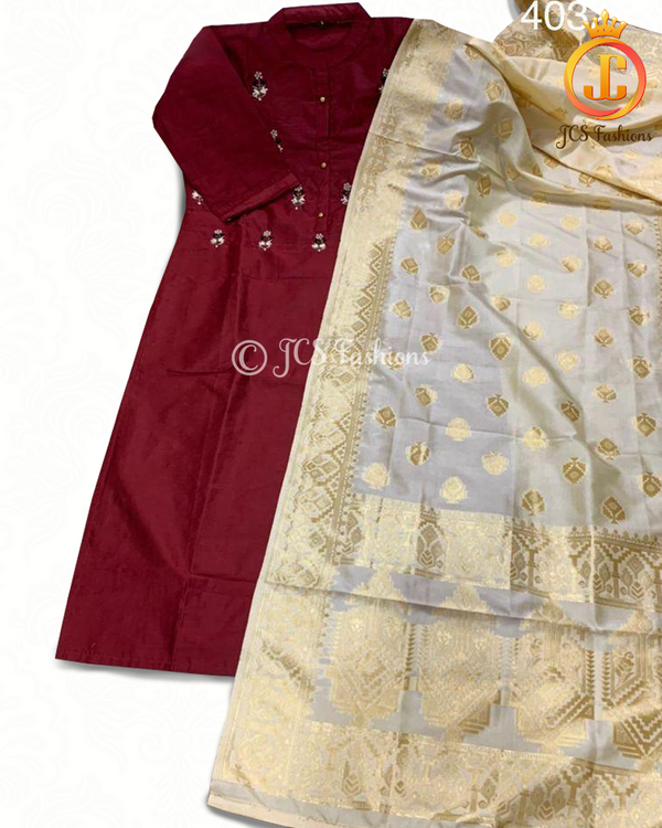 Chanderi Silk Straight Kurti with Dupatta