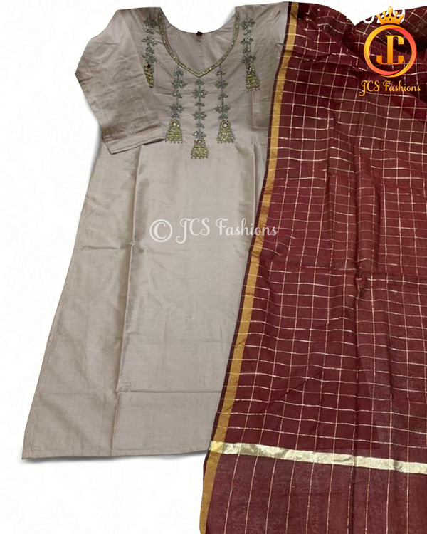 Chanderi Silk Straight Kurti with Dupatta