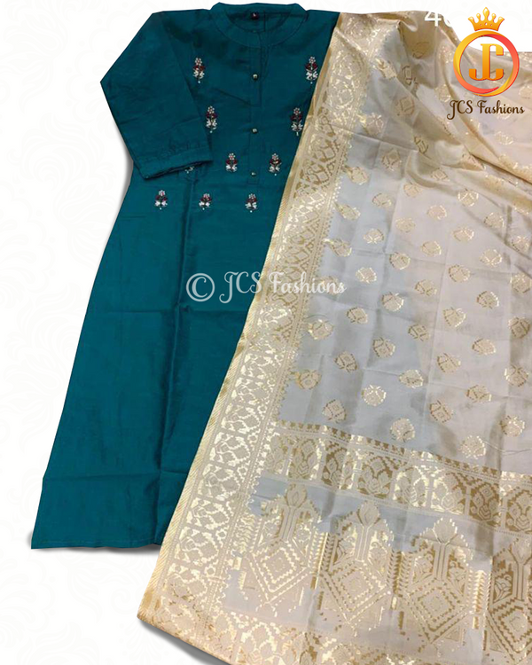 Chanderi Silk Straight Kurti with Dupatta