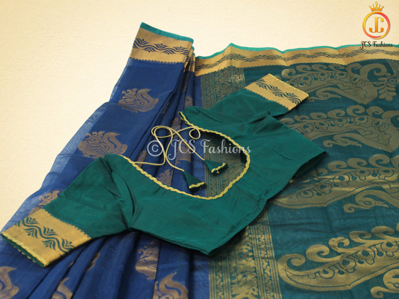 Indian Traditional Silk Cotton Saree with stitched blouse For women