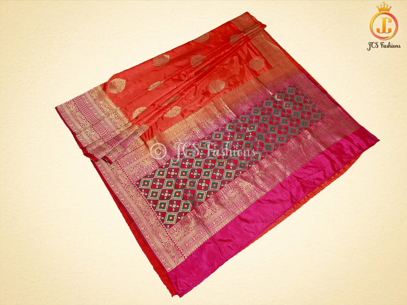 Banarasi Katan Silk Saree With Long Border And Beautiful Pattern Blouse