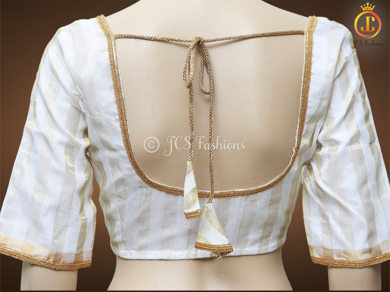 Modal Silk Saree With Golden zari striped, Fully stitched blouse.