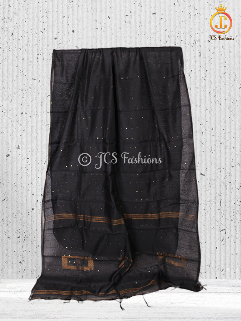 Sequence Work Box Zari Design Cotton Silk Saree With Running Blouse