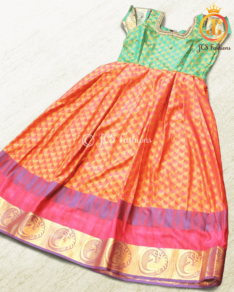 Indian Ethnic Kids Wear, Traditional Silk gown, Indian Frock, Aari/Maggam work