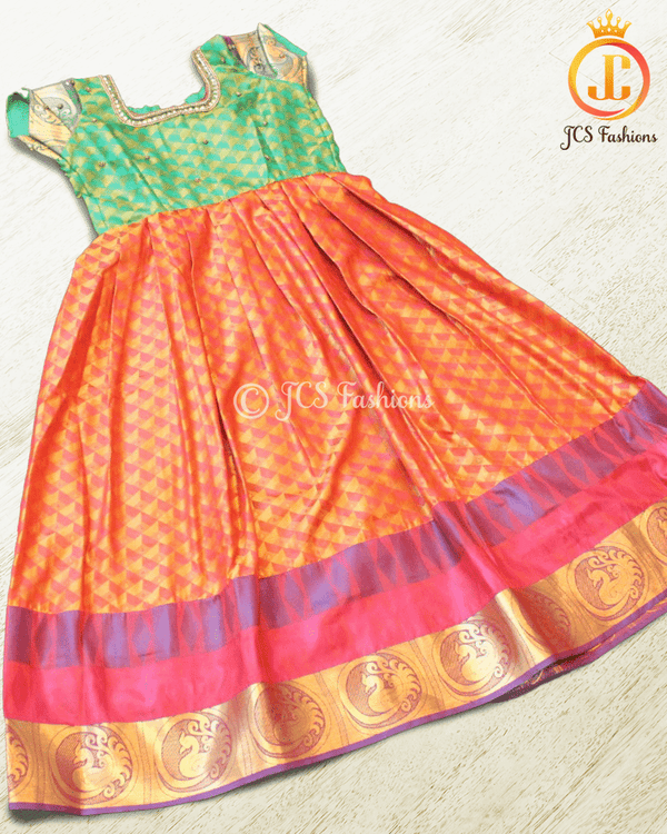 Indian Ethnic Kids Wear, Traditional Silk gown, Indian Frock, Aari/Maggam work