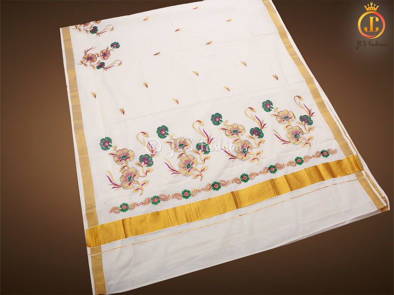 Flaunt your elegance with our Kerala saree in silk cotton fabric, perfect for Vishu and Onam celebrations