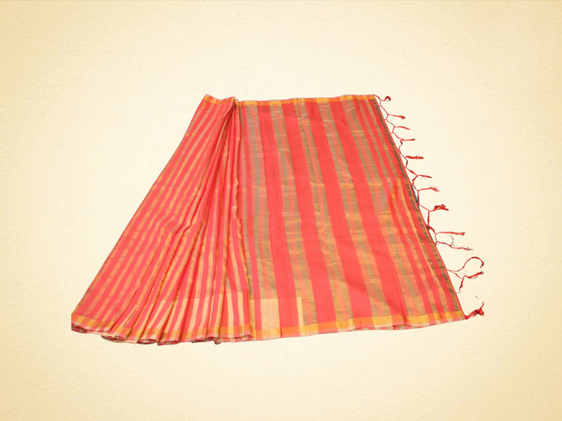 Gorgeous Gold Stripe Saree With Golden Tissue Zari Blouse