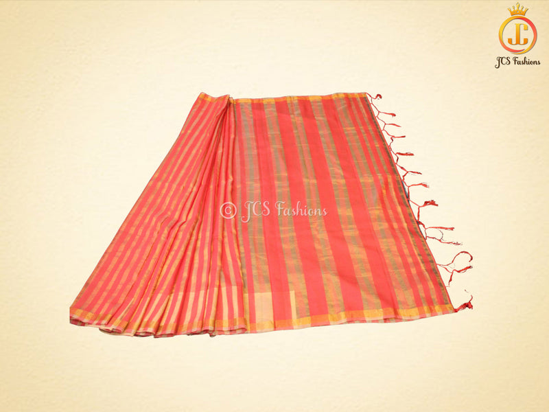 Gorgeous Gold Stripe Saree With Golden Tissue Zari Blouse