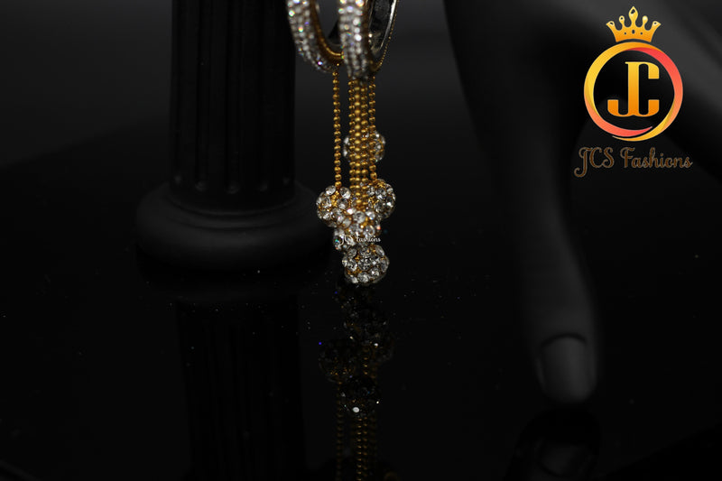 Mild Silver White Colour Stone Bangles With Stone Hanging Balls