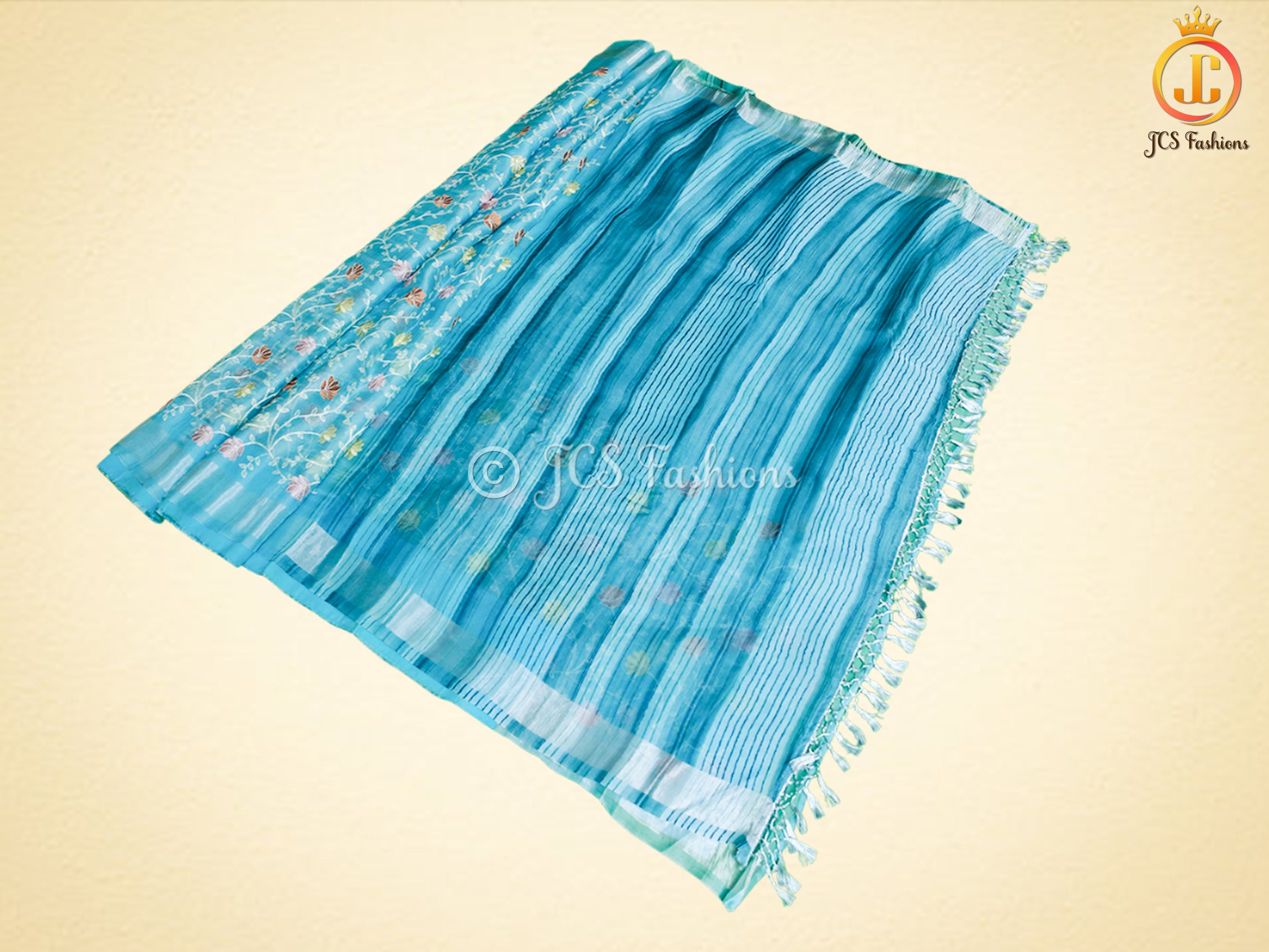 Soft Organza Saree with Allover Multicolor Embroidery Jall Work SAREE JCS Fashions