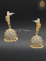 Kundan Jhumka Earrings with Stones and Pearls