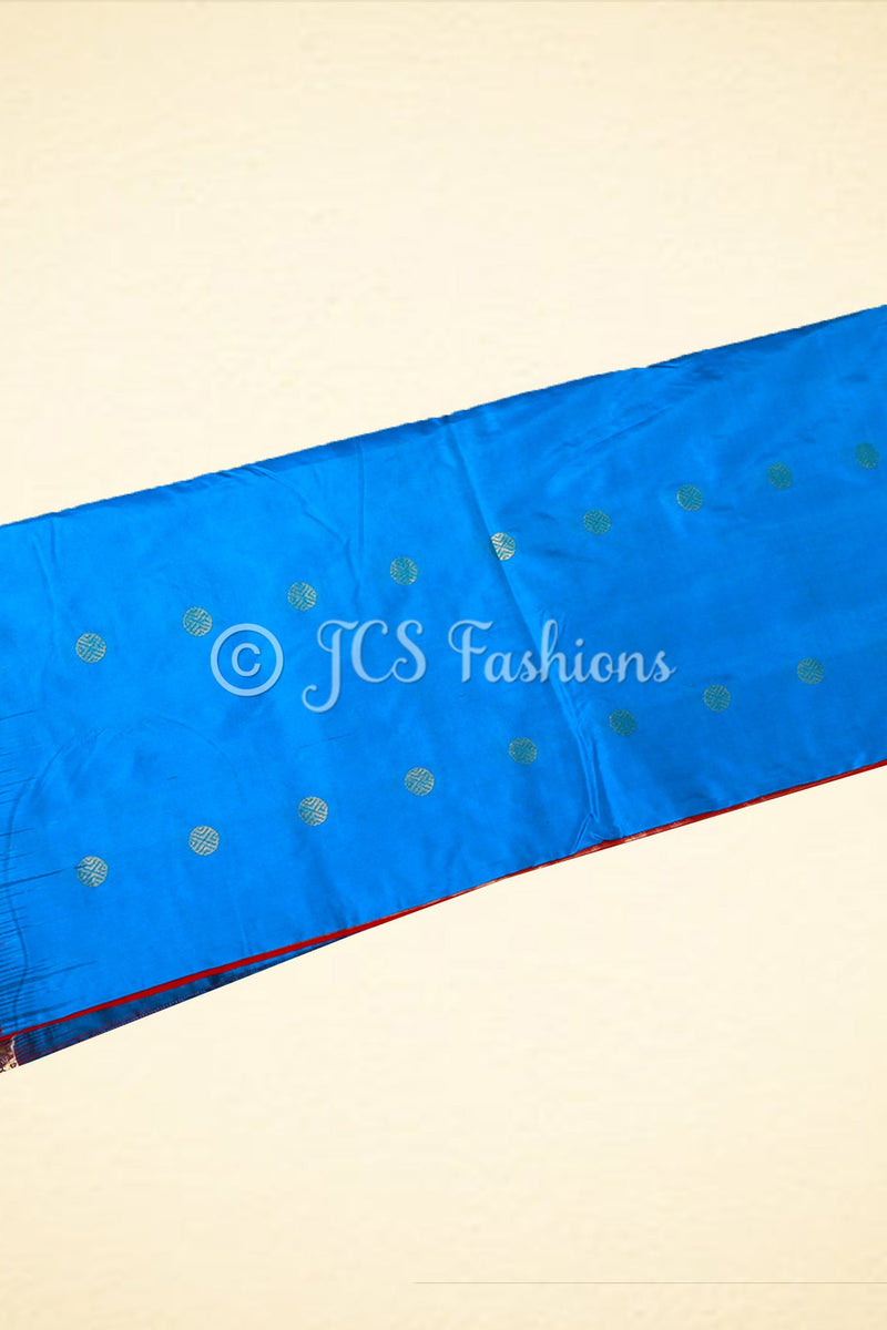 Kanjivaram Paithani Saree, Fully Stitched blouse, Blue and Red.