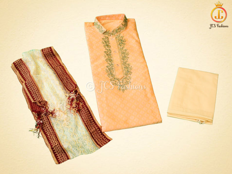Silk Kurta Pajama Set with Embroidery & Zari Work