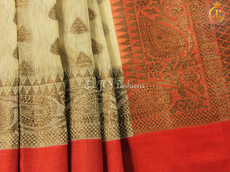 Beige Color Kadhi Linen saree with all-over Antic zari motifs