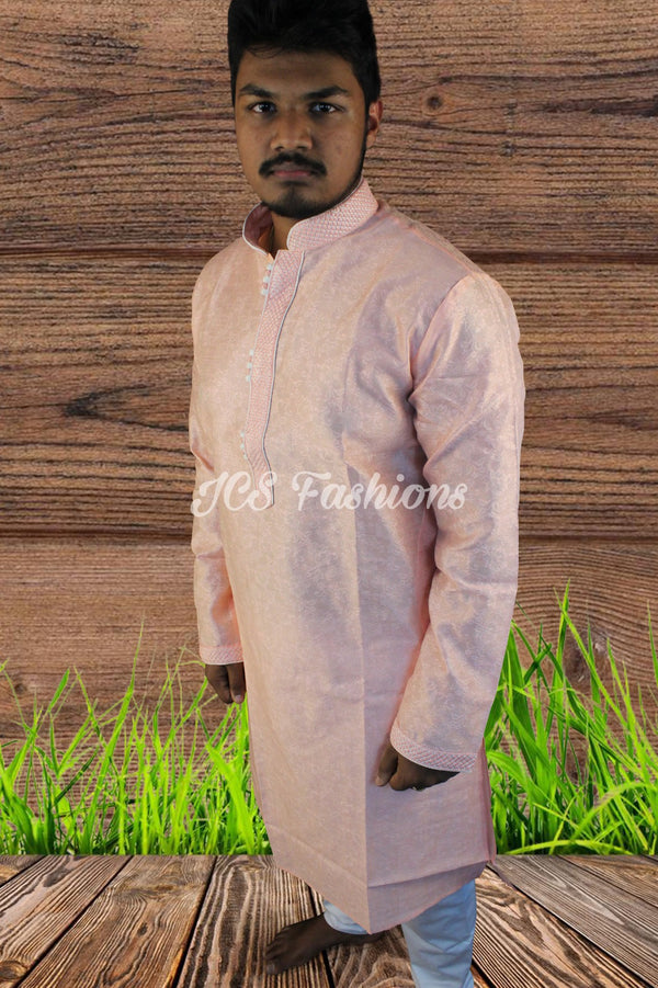 Indian Men's Silk Cotton Long Sleeves Kurta Pajamas for Men's Dressing Gift