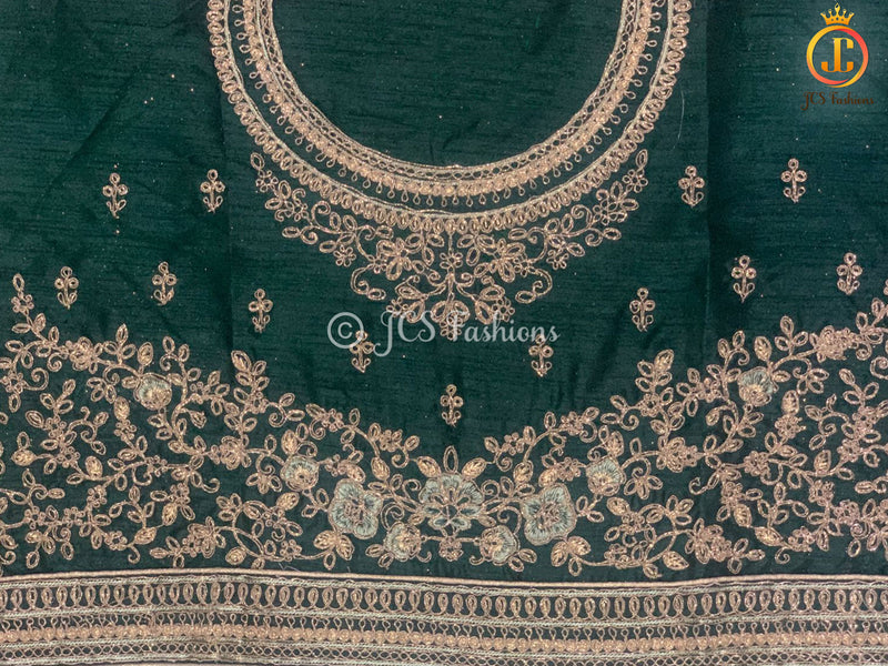 Designer net with embroidery work Floor length Gown | Green