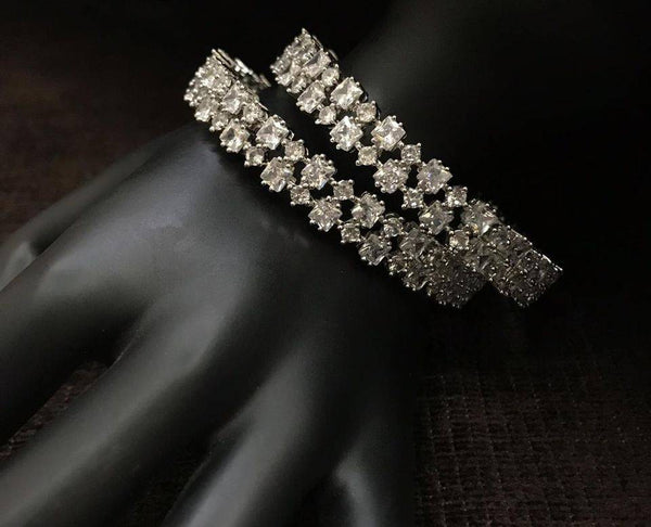 White AZ stone bangles in Silver polish