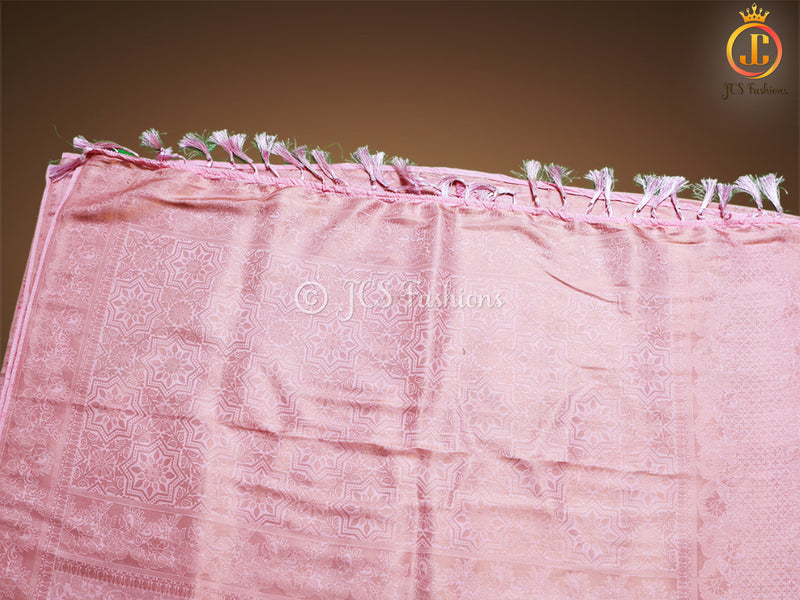 Golden Zari Weaving Peachy pink Soft Silk Saree With Fully stitched Blouse