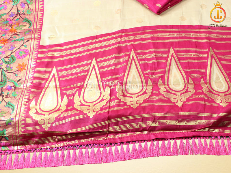 Foil Print Paithani Silk Printed Saree With Contrast Foil Print Blouse