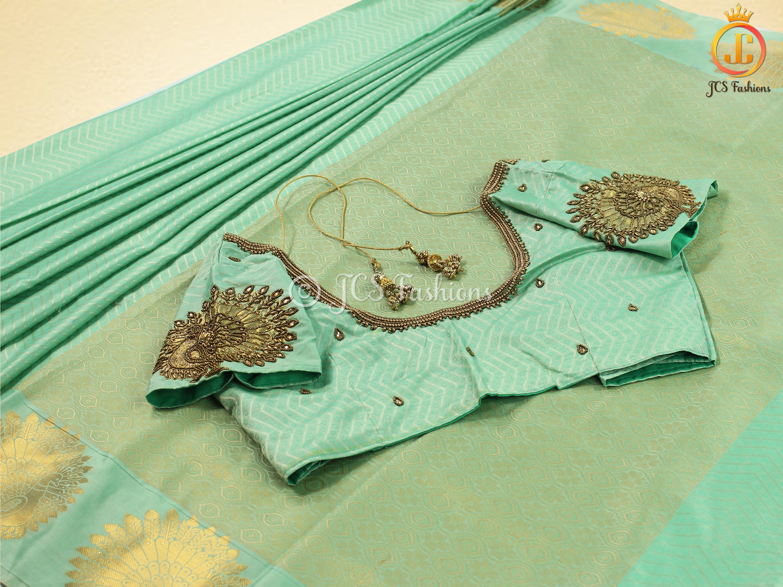 Embossed Kanchi Soft Semi Silk Saree SAREE JCS Fashions Green 5.5 meters