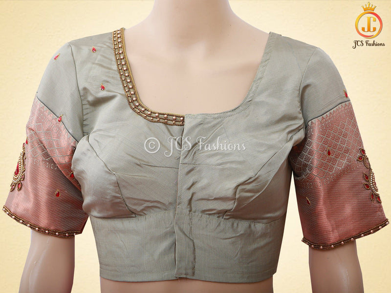 Korvai Buttas Semi Silk Saree With Maggam Work Blouse