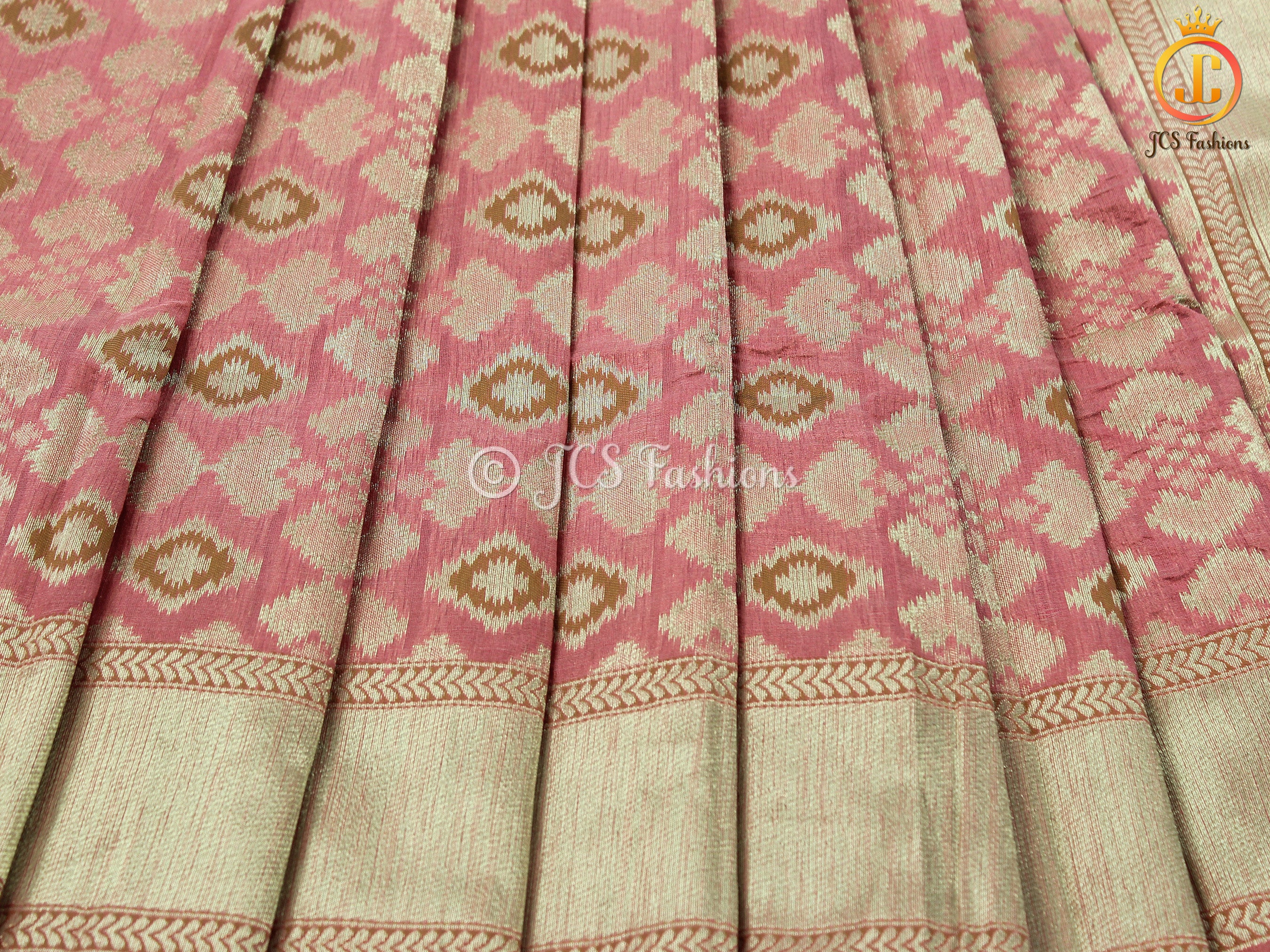 Premium Banarasi Weaving Embossed Tissue Cotton Silk Saree With Blouse SAREE JCS Fashions Pink 5.5 meters