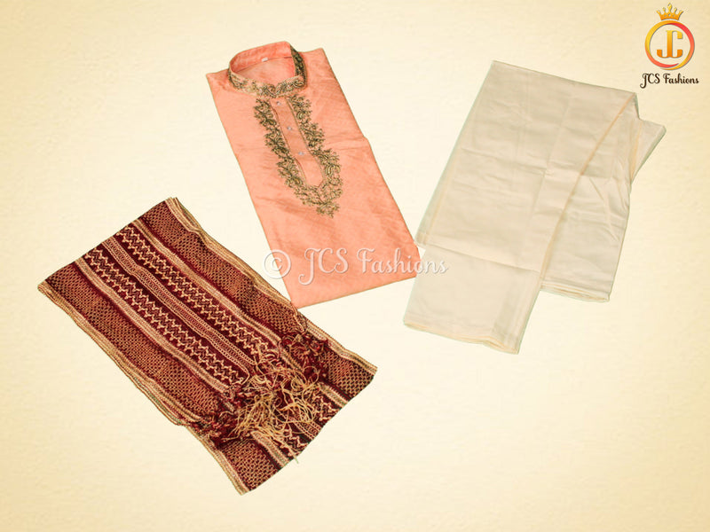 Silk Kurta Pajama Set with Embroidery & Zari Work