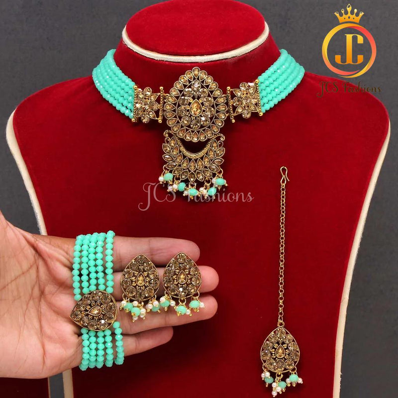 Antique Choker Necklace Set with earrings, tikka and bracelet