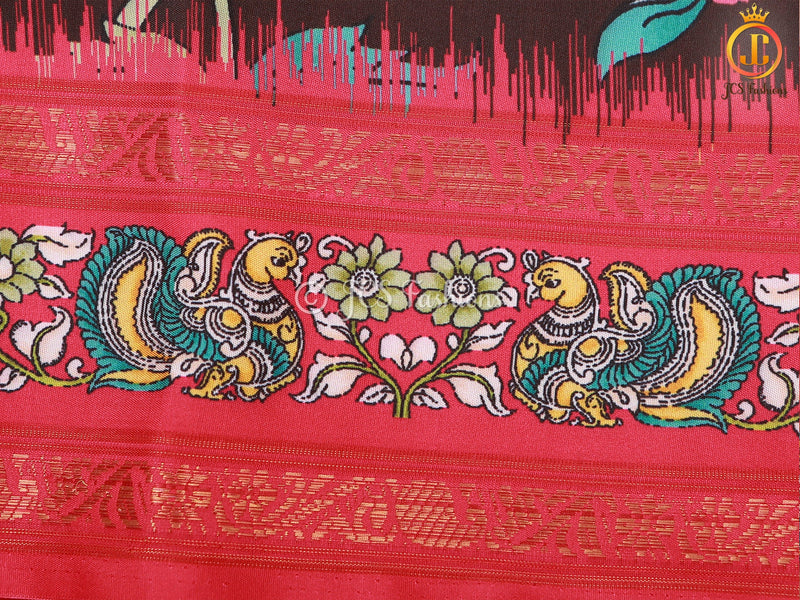 Kalamkari And Floral Design Saree With ready to wear Blouse