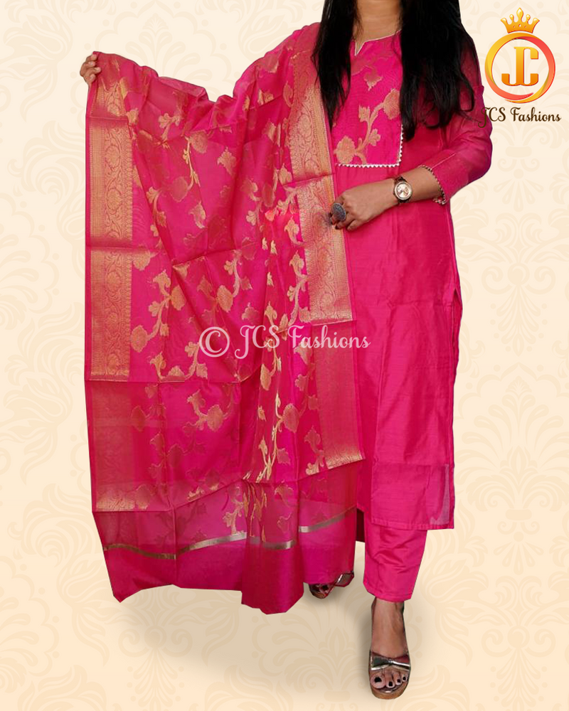 Pure Chanderi Silk Kurta With Banarasi Dupatta And Pant