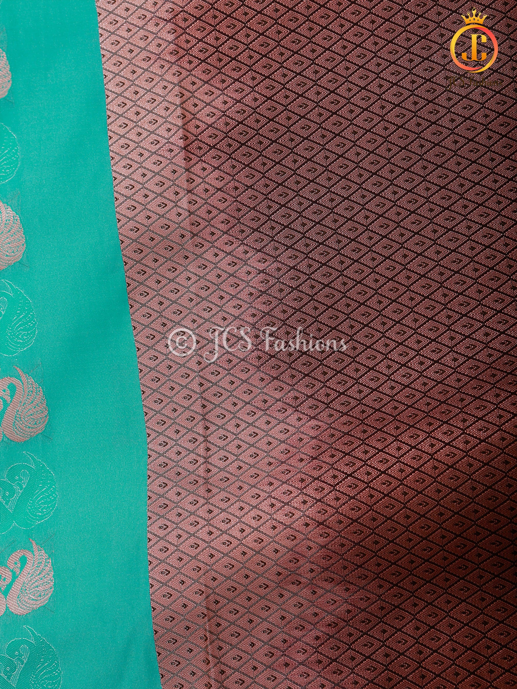 Semi Silk Border Less Saree With Fully Stitched Blouse, Copper Zari. SAREE JCS Fashions