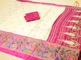 Foil Print Paithani Silk Printed Saree With Contrast Foil Print Blouse