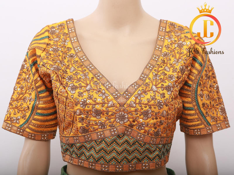 Sabyasachi Style Copper Jari Beautiful Heavy Embroidery Work Blouse - Size 42