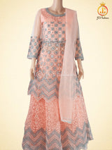 Traditional Embroidery And Mirror Work Soft Net Lehenga