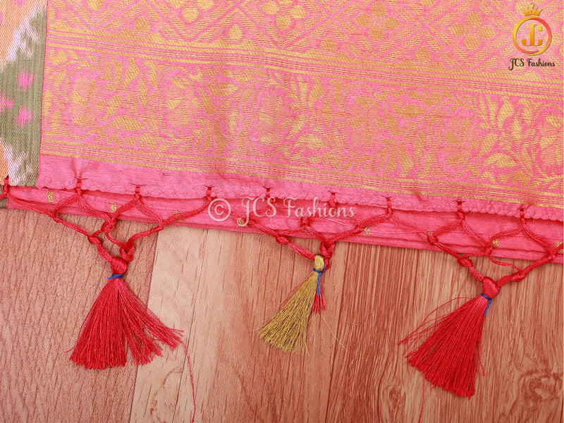 Golden Zari & Pochampally Border  Semi Silk Saree With Blouse