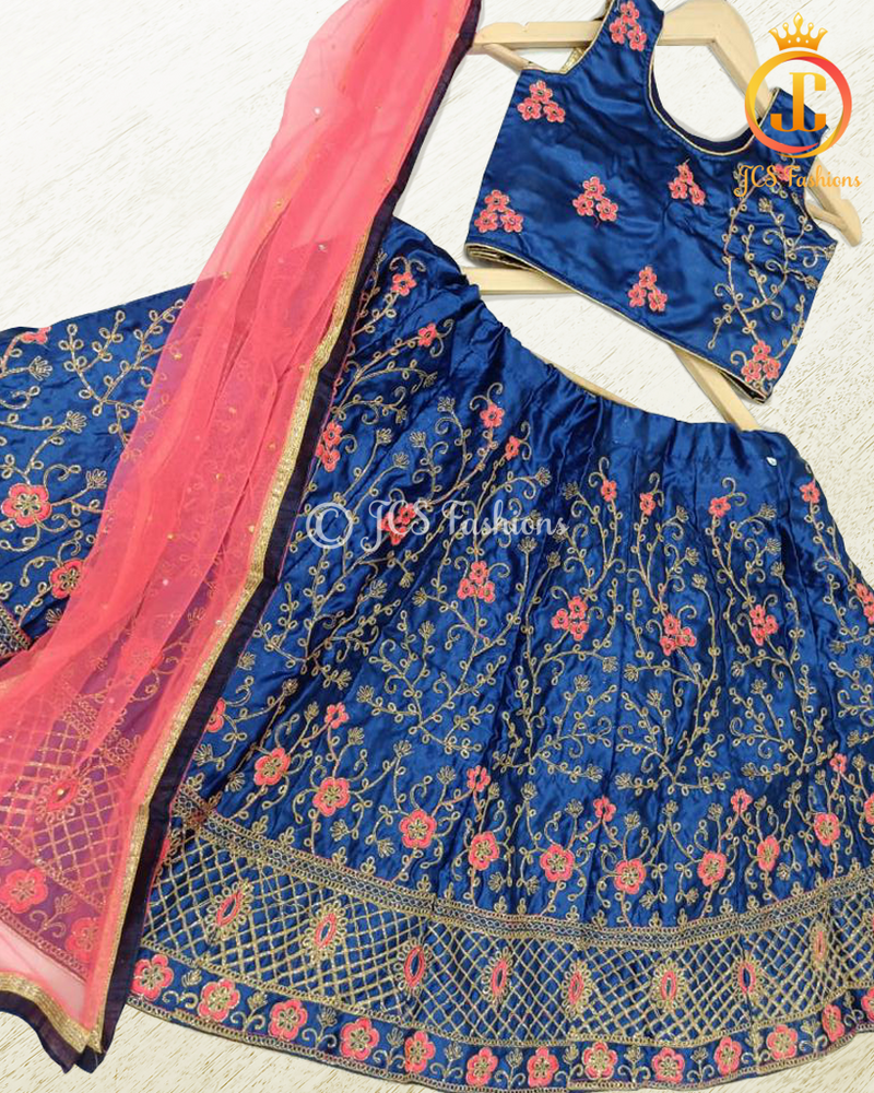 Designer Chain Stitch Lucknowi Style Embroidery Work Kids Lehenga