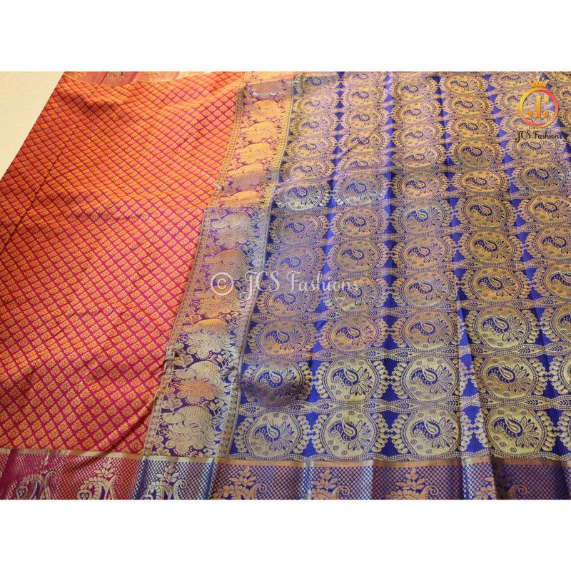 Pure Silk Sarees With Contrast Pallu And Blouse, Traditional Design