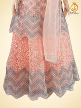 Traditional Embroidery And Mirror Work Soft Net Lehenga