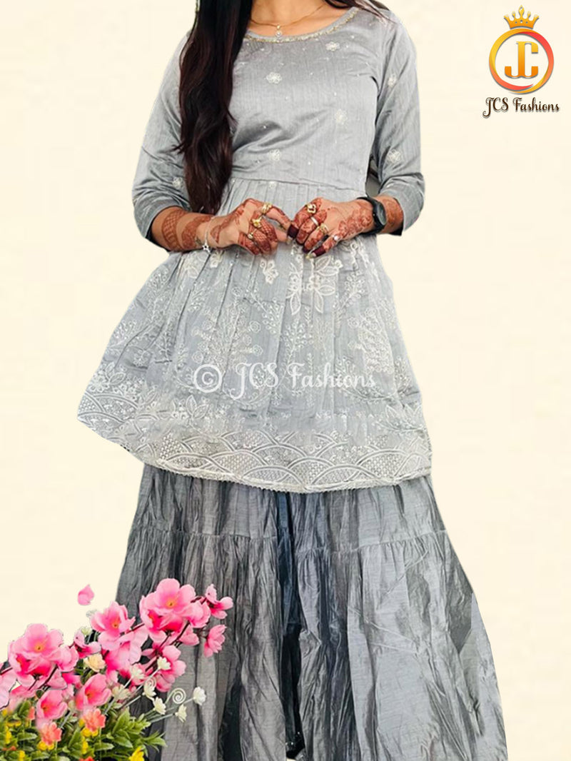 Anarkali Short Kurti With Sharara and Gota Detailing