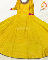 Traditional Anarkali long gown with self zari weaving in Yellow