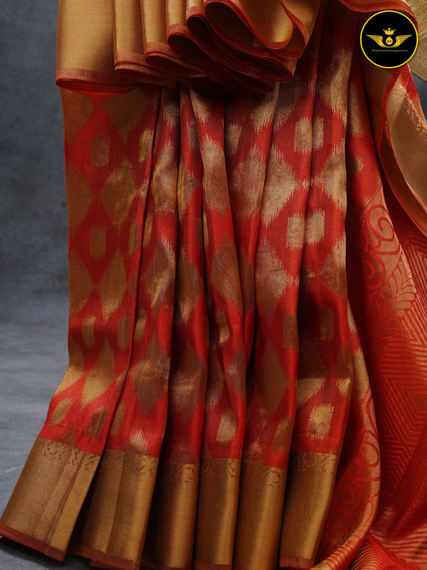 Orange Color Chanderi Silk Saree With Orange Color Blouse